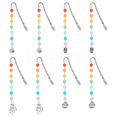 8Pcs 4 Style Tibetan Style Alloy Pendant Bookmarks for Halloween's Day AJEW-FG0002-69-1