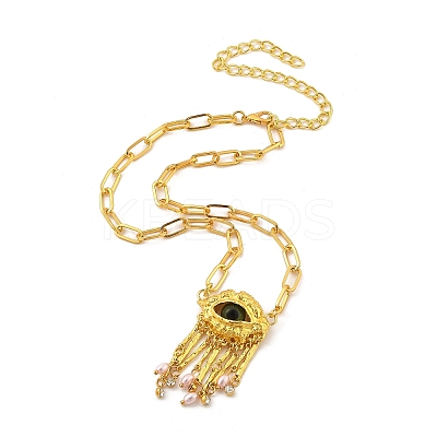 Alloy Rhinestone Evil Eye Pendant Necklaces NJEW-A037-01G-1