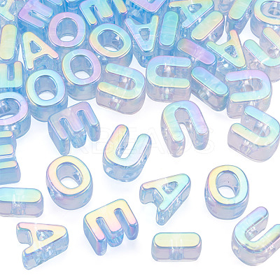 50Pcs 5 Styles UV Plating Rainbow Iridescent Acrylic Beads OACR-TA0004-93B-1
