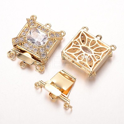 Brass Cubic Zirconia Box Clasps ZIRC-O020-07-NR-1
