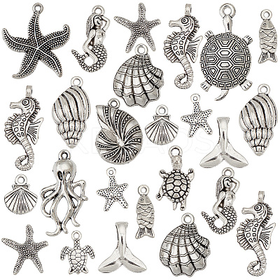 90Pcs 15 Styles Tibetan Style Alloy  Pendants TIBE-PH0002-16-1