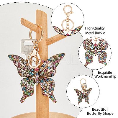 2Pcs Colorful Rhinestones Hollow Butterfly Alloy Pendant Keychain KEYC-HY0001-14-1