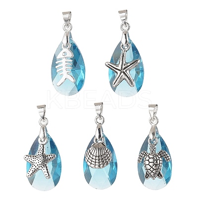 Ocean Themes Alloy & Glass Teardrop Pendants PALLOY-JF03881-1
