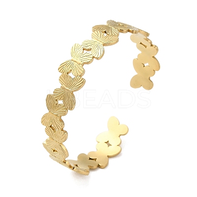 304 Stainless Steel Butterfly Open Cuff Bangles for Women BJEW-M316-05G-1