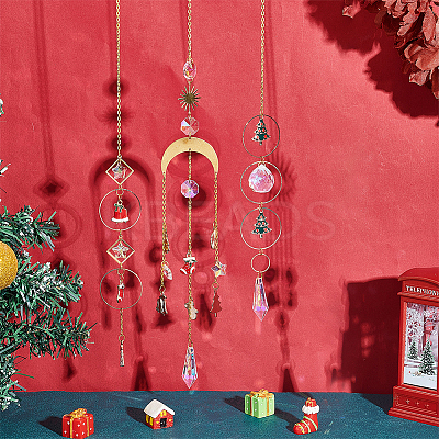 4Pcs 4 Style Christmas Theme Sun Catcher Glass Pendant Decorations AJEW-SC0001-51-1