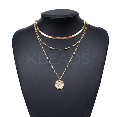 Alloy Flower Coin Pendant 3 Layered Necklaces for Women FS-WGE6B44-01-1