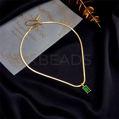 Sea Green Cubic Zirconic Rectangle Pendant Necklace NJEW-Z028-01G-1