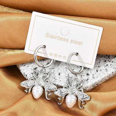 304 Stainless Steel ABS Imitation Pearl Hoop Earrings EJEW-M070-19P-1
