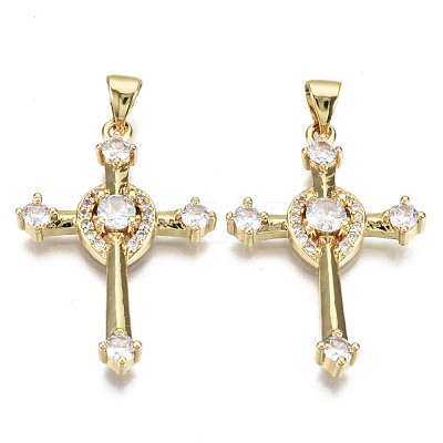 Brass Micro Pave Clear Cubic Zirconia Pendants ZIRC-S067-074-NF-1