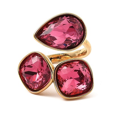 Teardrop & Square Glass Open Cuff Rings RJEW-G289-01G-01-1