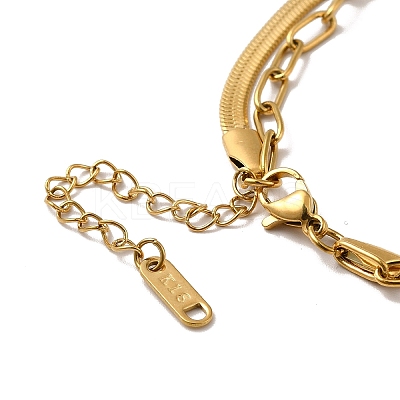 304 Stainless Steel Paperclip & Herringbone Chains Double Layer Necklace for Men Women LS-NJEW-E046-01G-1