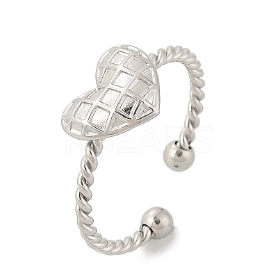 Heart 304 Stainless Steel Open Cuff Rings for Women RJEW-G338-07P-1