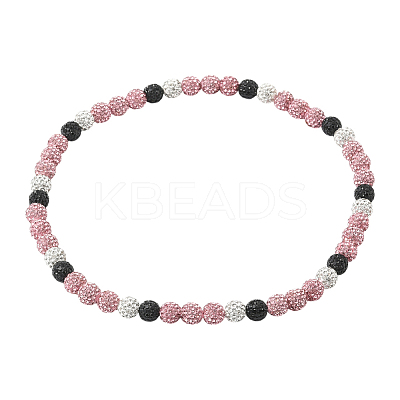 1Pc Polymer Clay Rhinestone Round Beaded Stretch Necklaces NJEW-SP0001-14J-1
