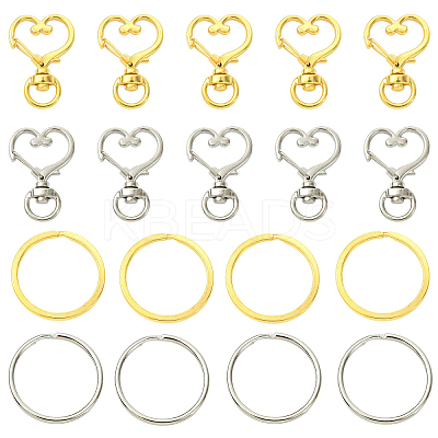 10Pcs Heart Shape Zinc Alloy Swivel Lobster Clasps IFIN-YW0003-88G-1