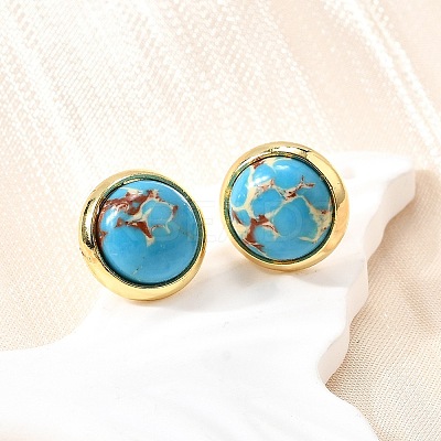 Brass Half Round Stud Earrings EJEW-Z124-01G-1