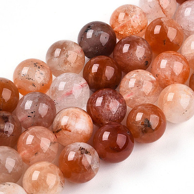 Natural Red Hematoid Quartz Beads Strands G-T140-10mm-01-1