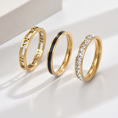 3Pcs Hollow Out 304 Stainless Steel Micro Pave Clear Cubic Zirconia with Enamel Finger Rings FS-WGFDE09-05-1