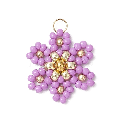 Glass Seed Beaded Flower Pendants PALLOY-MZ00712-1