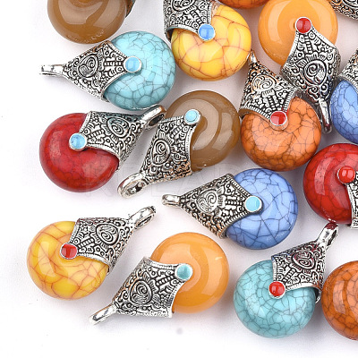Tibetan Style Resin Pendants X-RESI-T022-16-1