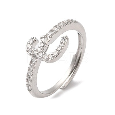 Rack Plating Brass Cubic Zirconia Arabic Letters Adjustable Rings for Women RJEW-S407-10P-16-1