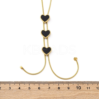 Triple Heart 304 Stainless Steel & Black Plastic Y Necklaces for Women NJEW-U032-13G-02-1