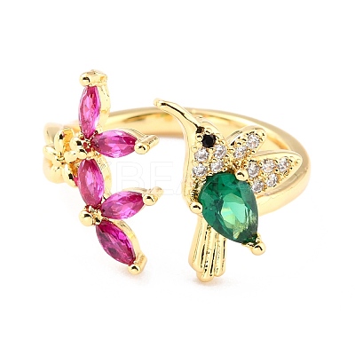 Brass Micro Pave Cubic Zirconia Cuff Rings RJEW-K233-38G-1