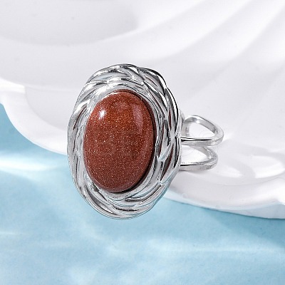 Oval Synthetic Goldstone Finger Rings RJEW-M063-01P-15-1