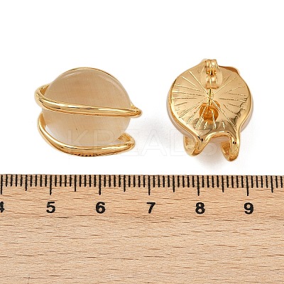 304 Stainless Steel Cat Eye Cabochon Stud Earrings EJEW-V014-04G-1