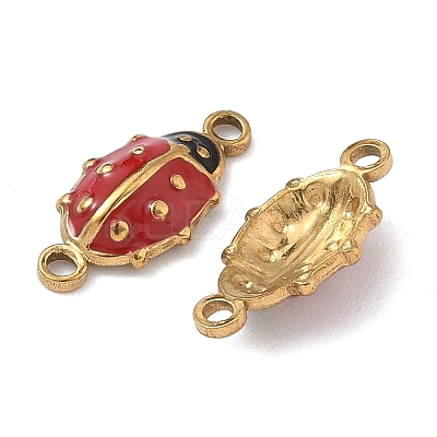 304 Stainless Steel Enamel Ladybug Connector Charms STAS-U056-01G-01-1