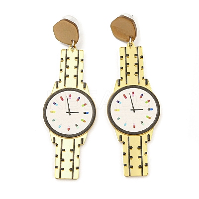 Sparkling Acrylic Watch Dangle Stud Earrings with 304 Stainless Steel Pins LS-EJEW-C063-01B-1