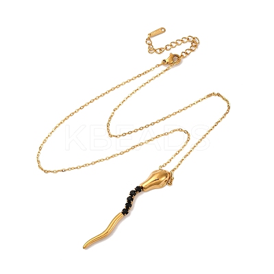 304 Stainless Steel Jet Rhinestone Snake Pendant Cable Chain Necklaces for Women NJEW-A051-01G-1