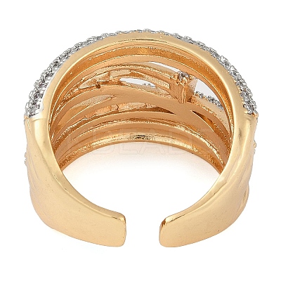 Brass Micro Pave Clear Cubic Zirconia Multi-layer Open Cuff Ring for Women RJEW-Q819-19G-1