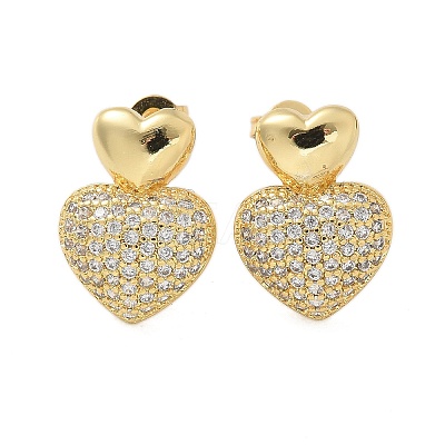 Brass Micro Pave Clear Cubic Zirconia Stud Earrings for Women LS-EJEW-U034-01G-01-1