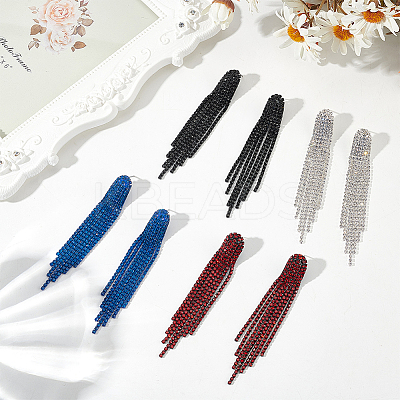 4 Pairs 4 Colors Rhinestone Chains Tassel Earrings EJEW-AN0004-74-1