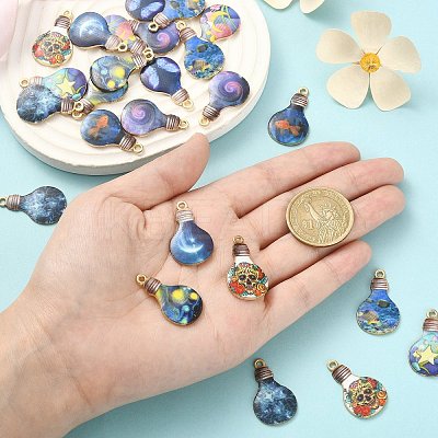 30Pcs 10 Styles Alloy Printed Pendants PALLOY-CJ0002-55-1