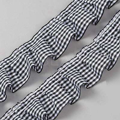 10 Yards Polyester Ruffled Pleated Tartan Lace Ribbon OCOR-WH0091-91D-1
