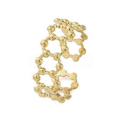 Hexagon 304 Stainless Steel Open Cuff Ring for Women RJEW-Z083-03G-02-1