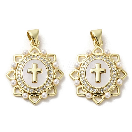 Brass Pave Shell Pendants KK-I708-17F-G-1