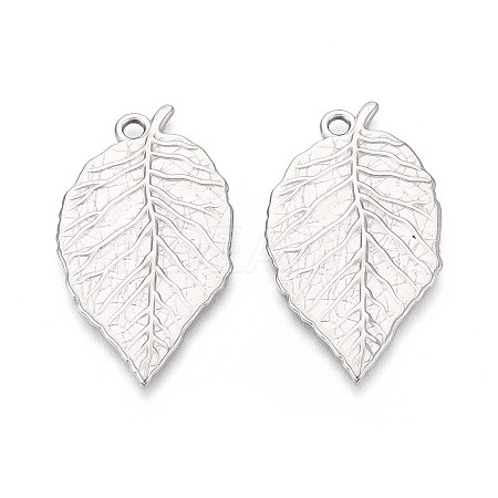 304 Stainless Steel Leaf Pendants STAS-T067-37P-1