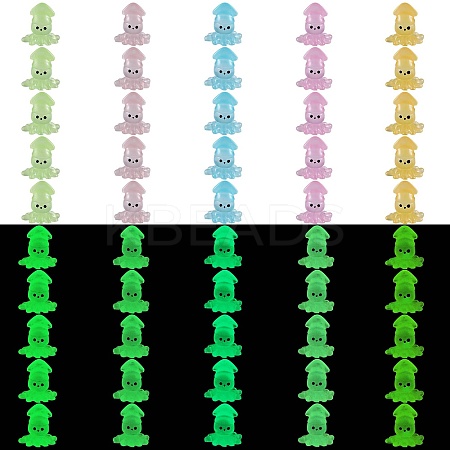 50Pcs 5 Colors Luminous Resin Cute Little Cuttlefish Ornaments RESI-SZ0003-44-1