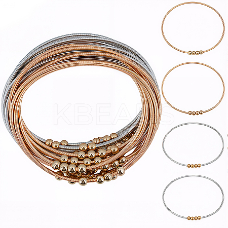 16Pcs 2 Colors Stainless Steel Satellite Chains Stretch Bracelet for Women BJEW-SP0001-18-1