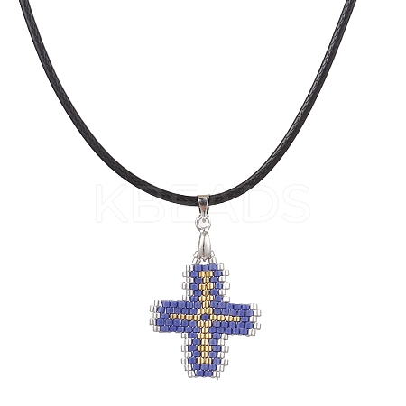 Glass Seed Cross Pendant Necklaces NJEW-MZ00025-03-1