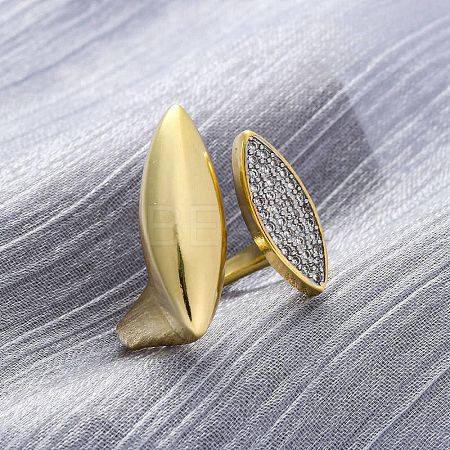 Brass Micro Pave Clear Cubic Zirconia Cuff Rings for Women RJEW-H248-06G-1