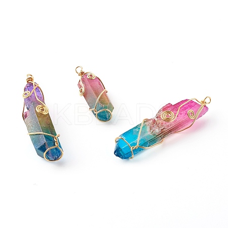 Electroplate Natural Quartz Crystal Pendants PALLOY-JF00741-02-1