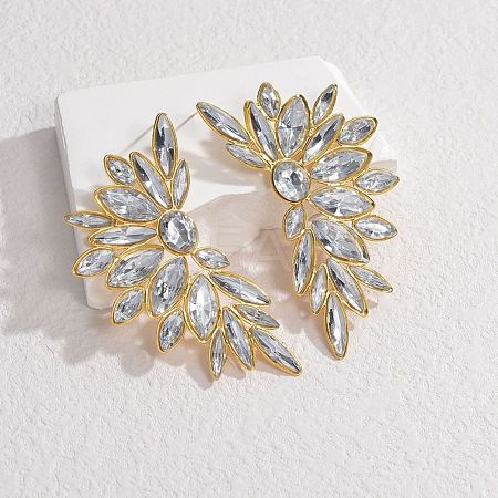 304 Stainless Steel Glass Stud Earrings for Women EJEW-M095-10G-01-1
