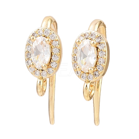 Brass Micro Pave Clear Cubic Zirconia Oval Earring Hooks KK-A274-09G-1