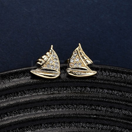 Brass Micro Pave Clear Cubic Zirconia Earrings LS-EJEW-D328-03G-01-1
