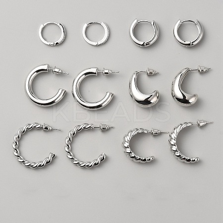 6 Pair 6 Style Teardrop & Round Brass Stud Earrings EJEW-WH0015-61P-1