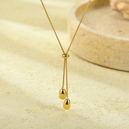 304 Stainless Steel Teardrop Pendant Lariat Necklaces for Women NJEW-U031-01G-1
