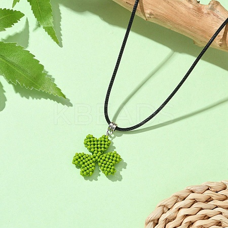 Glass Seed Beads Beaded Clover Pendant Necklaces NJEW-MZ00087-1
